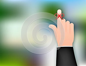 Don t Forget reminder. Rope bow on finger pointing. Vector stock illustration.