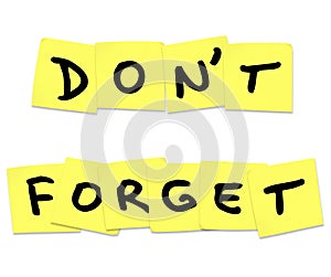 Don't Forget Reminder Words on Yellow Sticky Notes photo