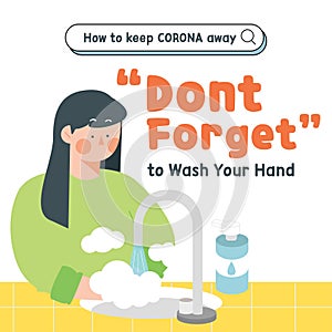 Don`t Forget To Wash Your Hand Corona Covid-19 Safety Campaign Vector Illustration