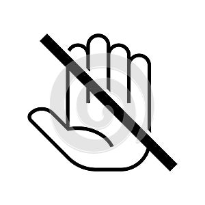 Don`t touch please sign, No entry sign, Prohibition symbol, Pictogram hand crossed out isolated on white background