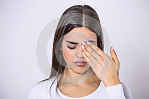 Don`t Touch Your Face. Girl rubbing her eye with dirty hands.Precautions, Avoid Touching Your Eyes. Woman rubbing her eye