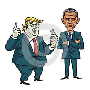 Donald Trump and Barack Obama. Cartoon Vector Illustration. June 28, 2017