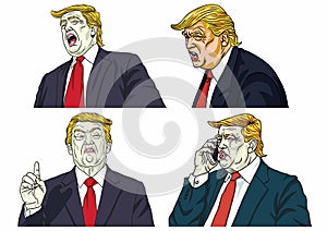 Donald Trump Expressions Set Vector Cartoon Caricature Drawing. Washington, February 16, 2019