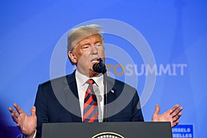 Donald Trump, President of United States of America, during press conference at NATO SUMMIT 2018