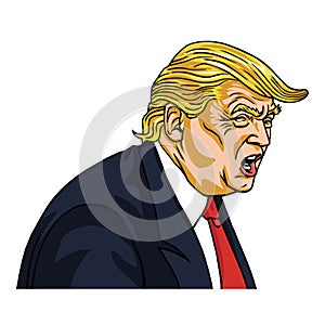 Donald Trump Shouting You`re Fired!. Vector Cartoon Caricature. March 7, 2018