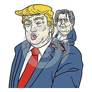 Donald Trump with Steve Bannon Cartoon Vector Portrait Caricature