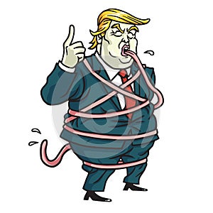 Donald Trump Tongue Tied Cartoon. Vector Illustration. May 5, 2017