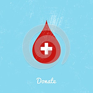 Donate blood bag on blue background.