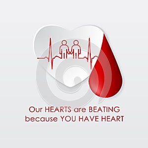 Donate Blood Concept. Heart, heartbeat and blood drop.
