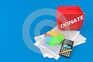Donate box with documents and calculator