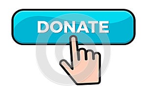 Donate button and finger click cursor. Donation concept