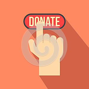 Donate button pressed by hand flat icon