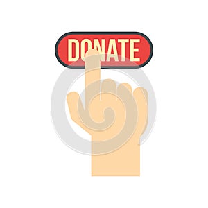 Donate button pressed by hand flat icon