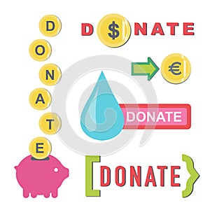 Donate buttons set. Help icon donation