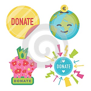 Donate buttons set. Help icon donation