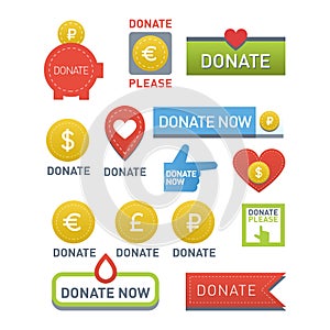 Donate buttons vector set.