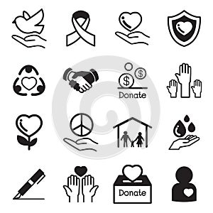 Donate and Charity basic icons set