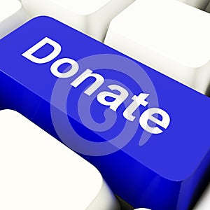 Donate Computer Key In Blue Showing Charity And Fundraising