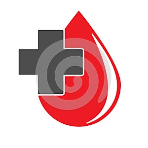Donate drop blood logo. Donor concept blood icon. Red vector blood drop vector design element in trendy flat style.