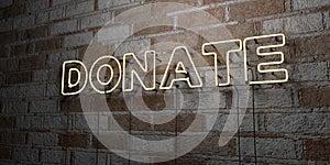 DONATE - Glowing Neon Sign on stonework wall - 3D rendered royalty free stock illustration