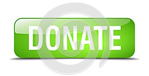 donate green square 3d realistic web button