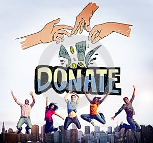 Donate Money Charity Generous Hands Concept photo