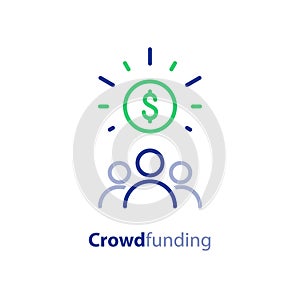 Donate money, crowdfunding line icon, investment and consolidation concept