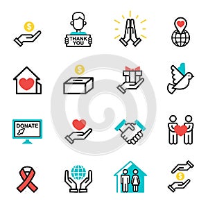 Donate money set outline icons help icon donation contribution charity philanthropy symbols humanity support vector