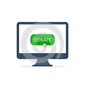 Donate online concept icon, Pc monitor with donate button in flat style isolated on white background, Vector