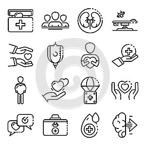 Donate organs icons set, outline style