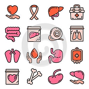 Donate organs icons set outline vector. Donor organ