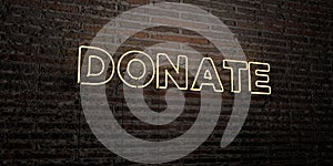 DONATE -Realistic Neon Sign on Brick Wall background - 3D rendered royalty free stock image