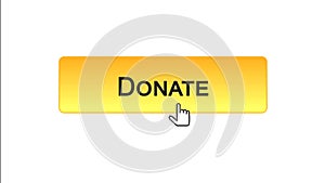 Donate web interface button clicked with mouse cursor, orange color, support