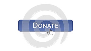 Donate web interface button clicked with mouse cursor, violet color, support