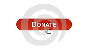 Donate web interface button clicked with mouse cursor, wine red color, support
