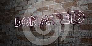 DONATED - Glowing Neon Sign on stonework wall - 3D rendered royalty free stock illustration