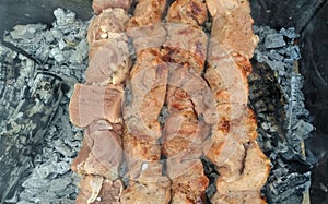 donated steak meat in a pan hot cutlet fresh steak fried meat