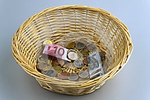 Donation basket for collection.