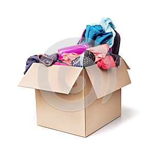 Donation box with clothes isolated