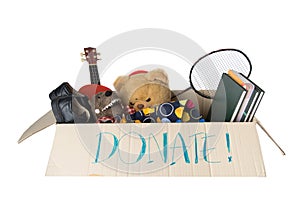 Donation box full with stuff for kid