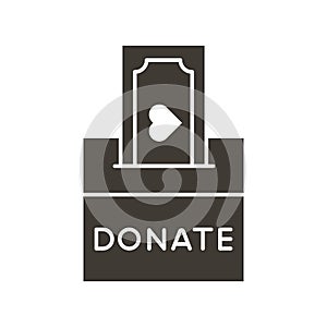 Donation box with a generous offer. Cash bill with an heart, kind money. Vector flat glyph icon illustration. Charity, donation,