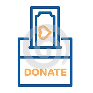 Donation box with a generous offer. Cash bill with an heart, kind money. Vector thin line icon illustration.
