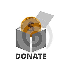 Donation box icon with golden coin