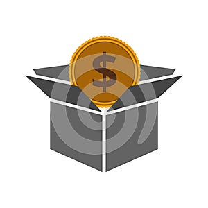 Donation box icon with golden coin