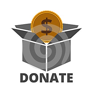 Donation box icon with golden coin