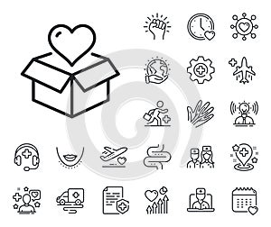 Donation box line icon. Fundraising sign. Online doctor, patient and medicine. Vector