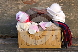 Donation box with warm winter clothes