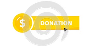 Donation button with cursor click isolated on background. Vector illustration