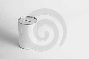 Donation can on white