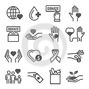 Donation  charitable work  philanthropy  lovingkindness  volunteering line icons set isolated on white photo